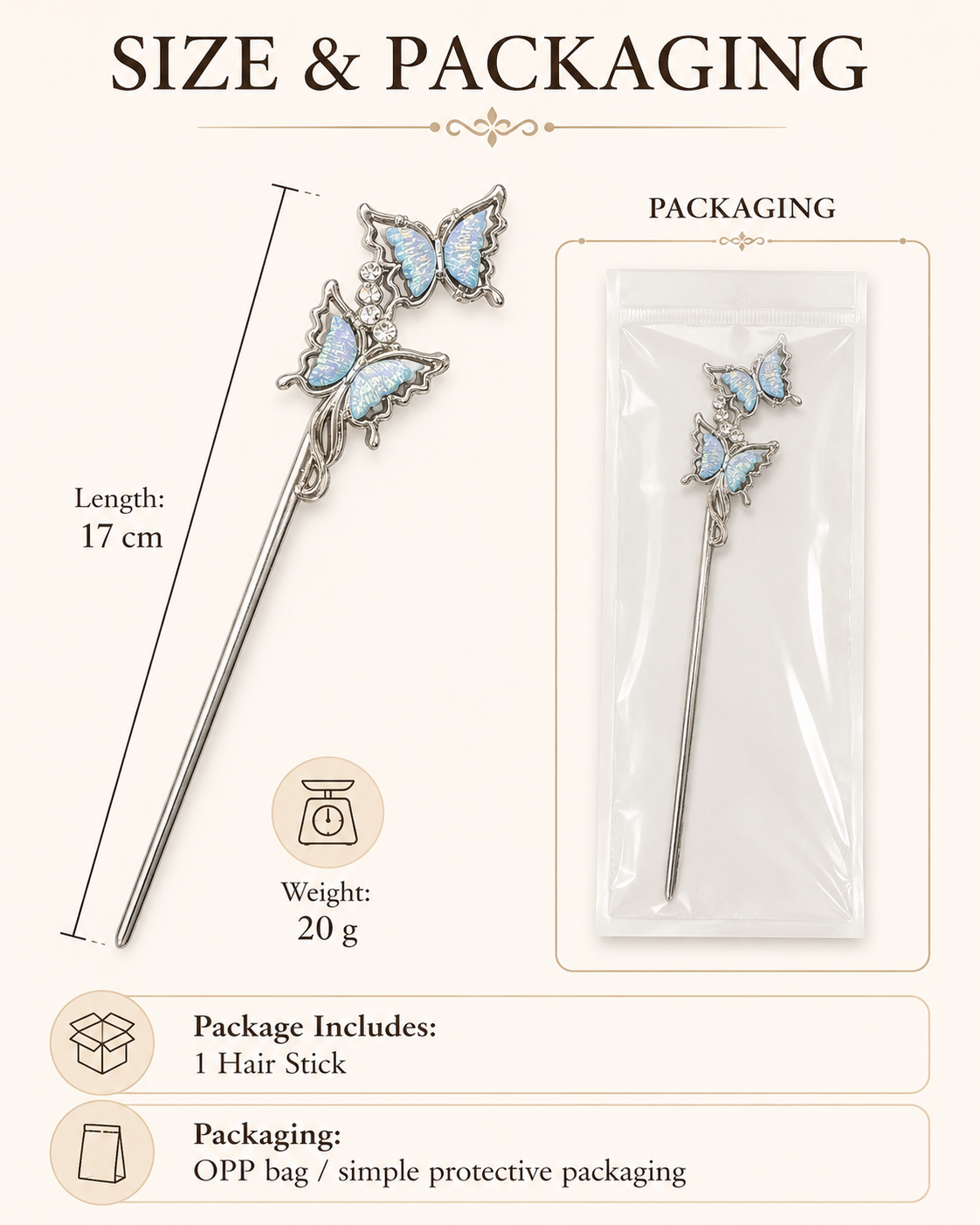 Moonstone Double Butterfly Hair Stick