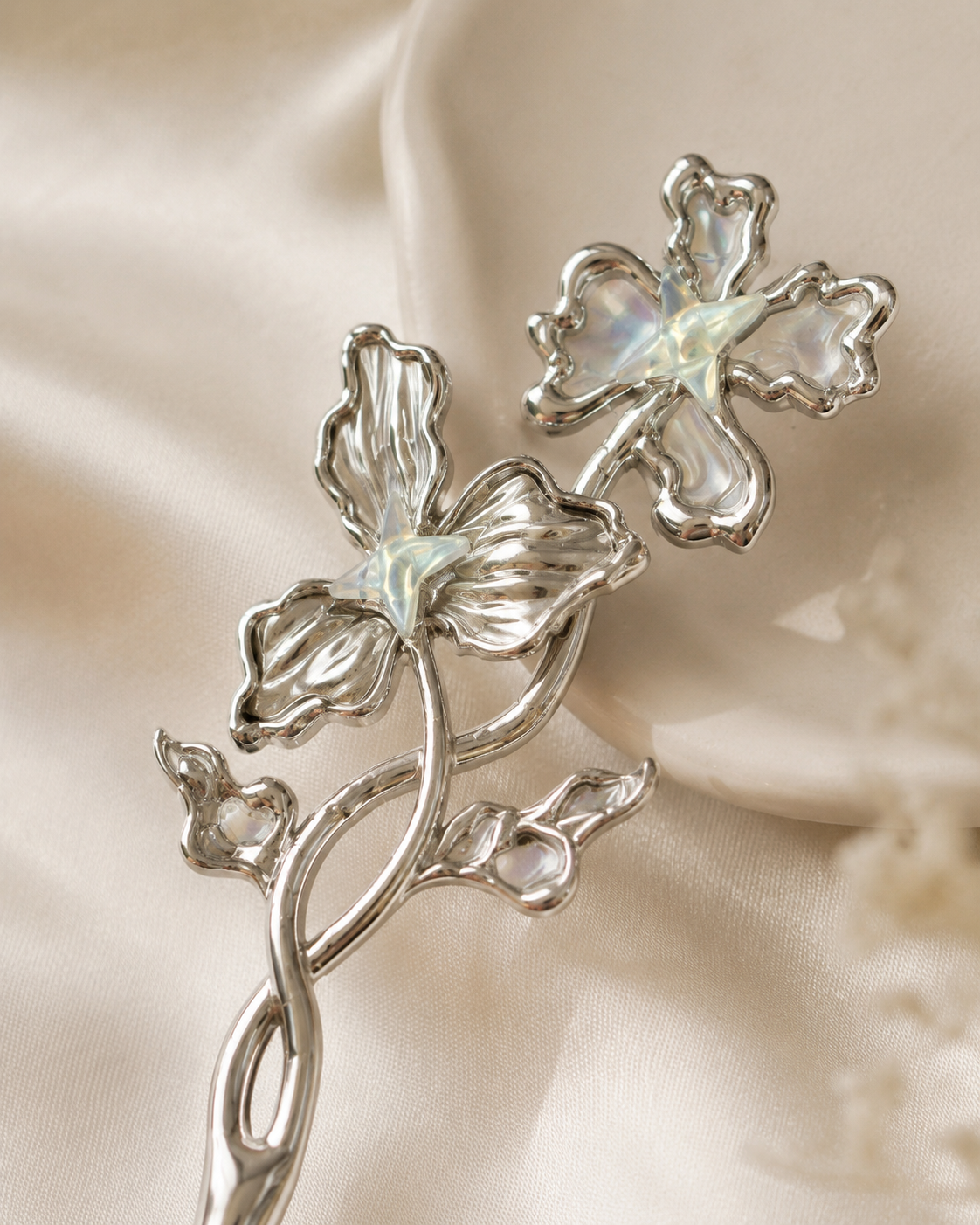 Double Flower Moonstone Hair Stick