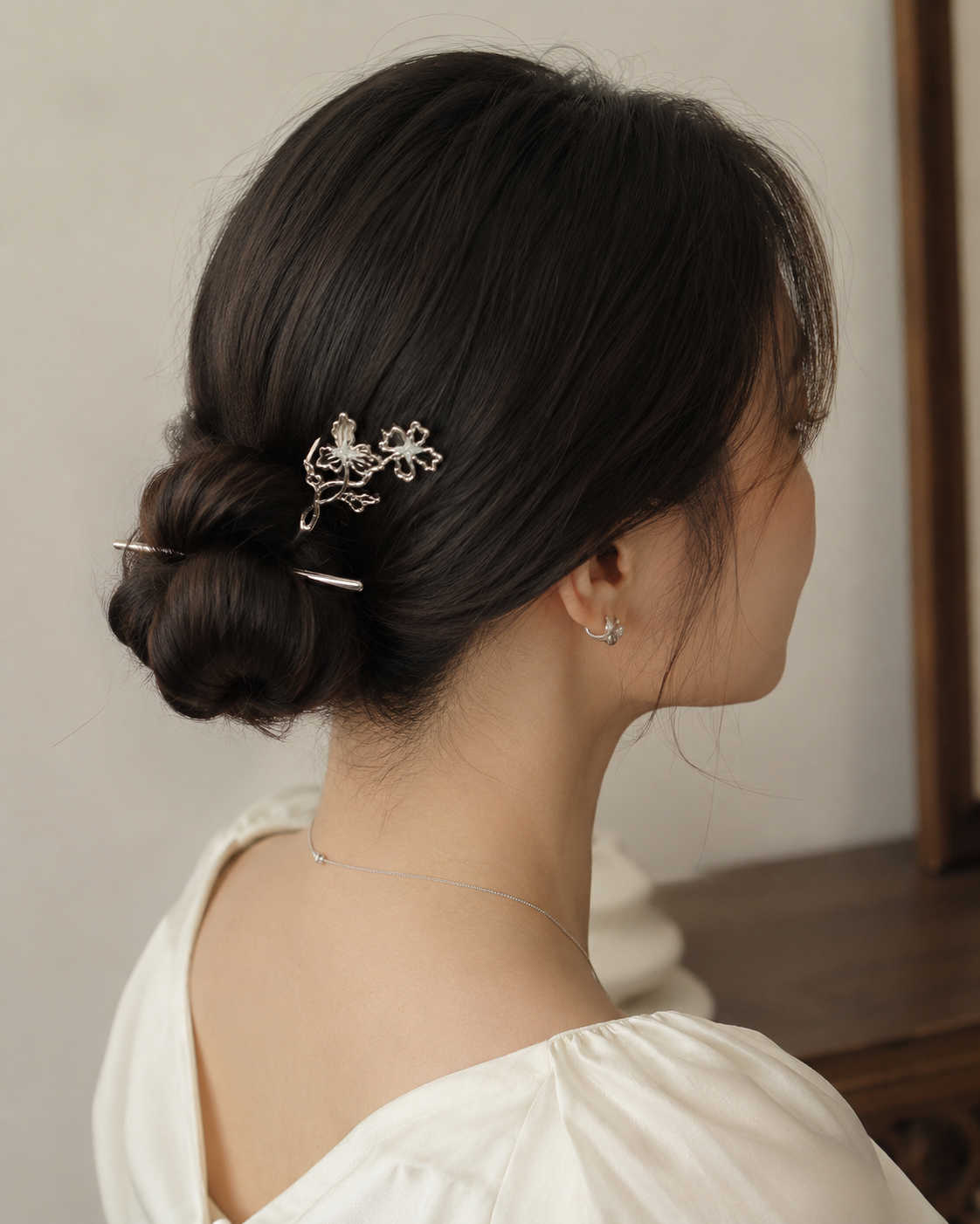 Double Flower Moonstone Hair Stick