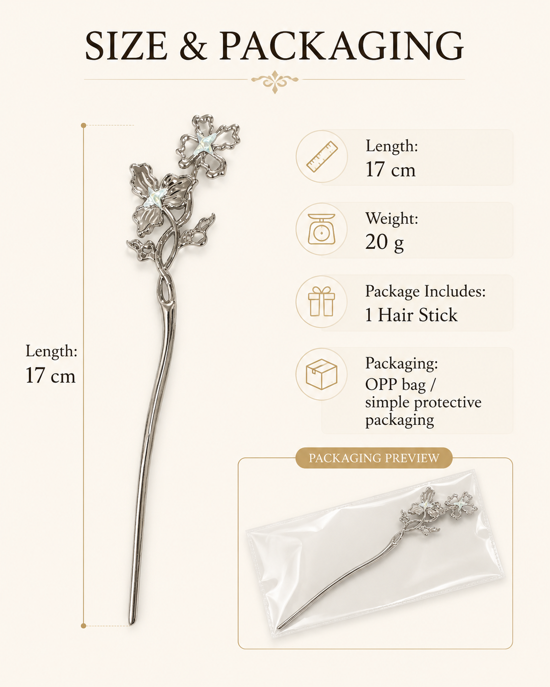 Double Flower Moonstone Hair Stick