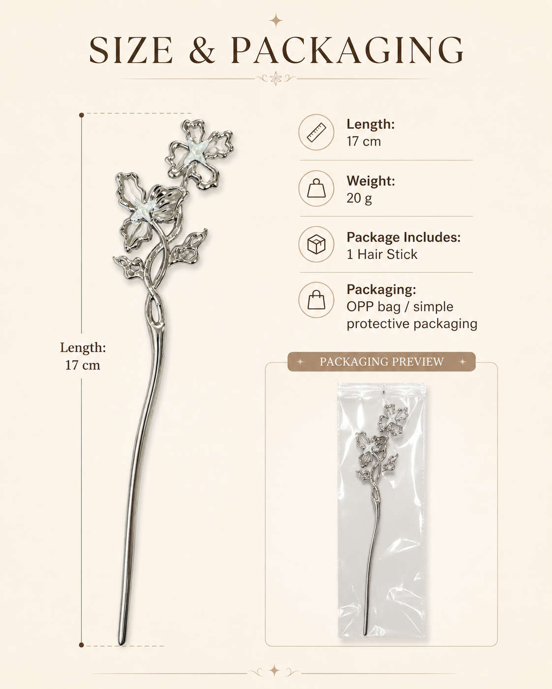 Opal Star Silver Hair Stick