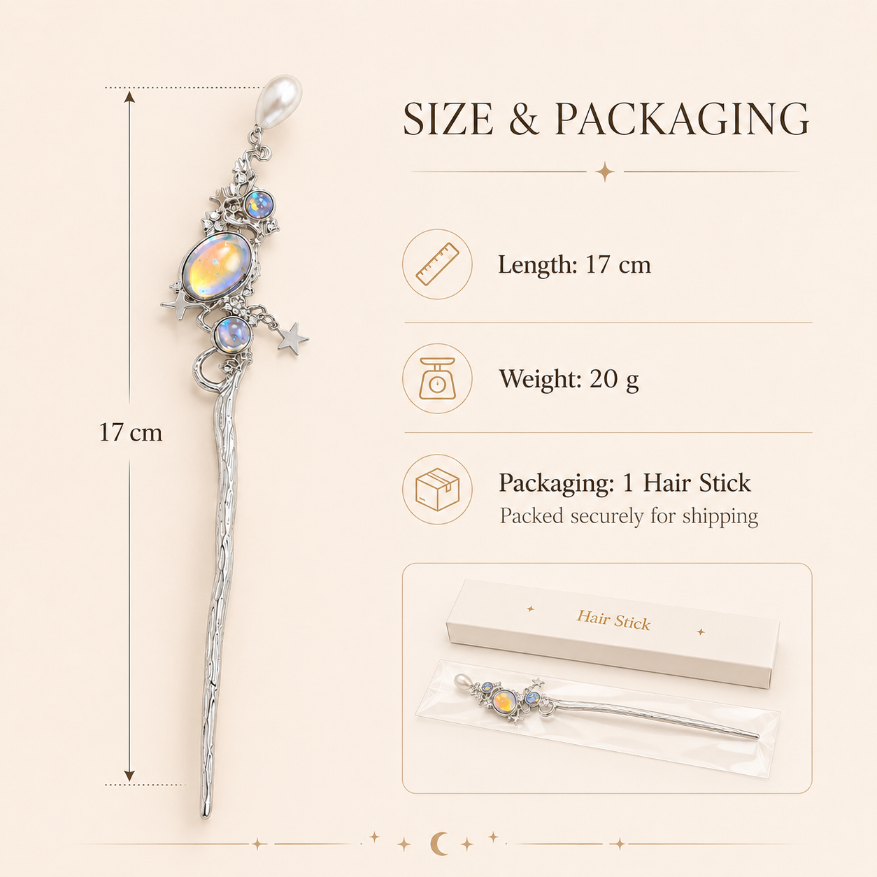 Moonstone Celestial Hair Stick