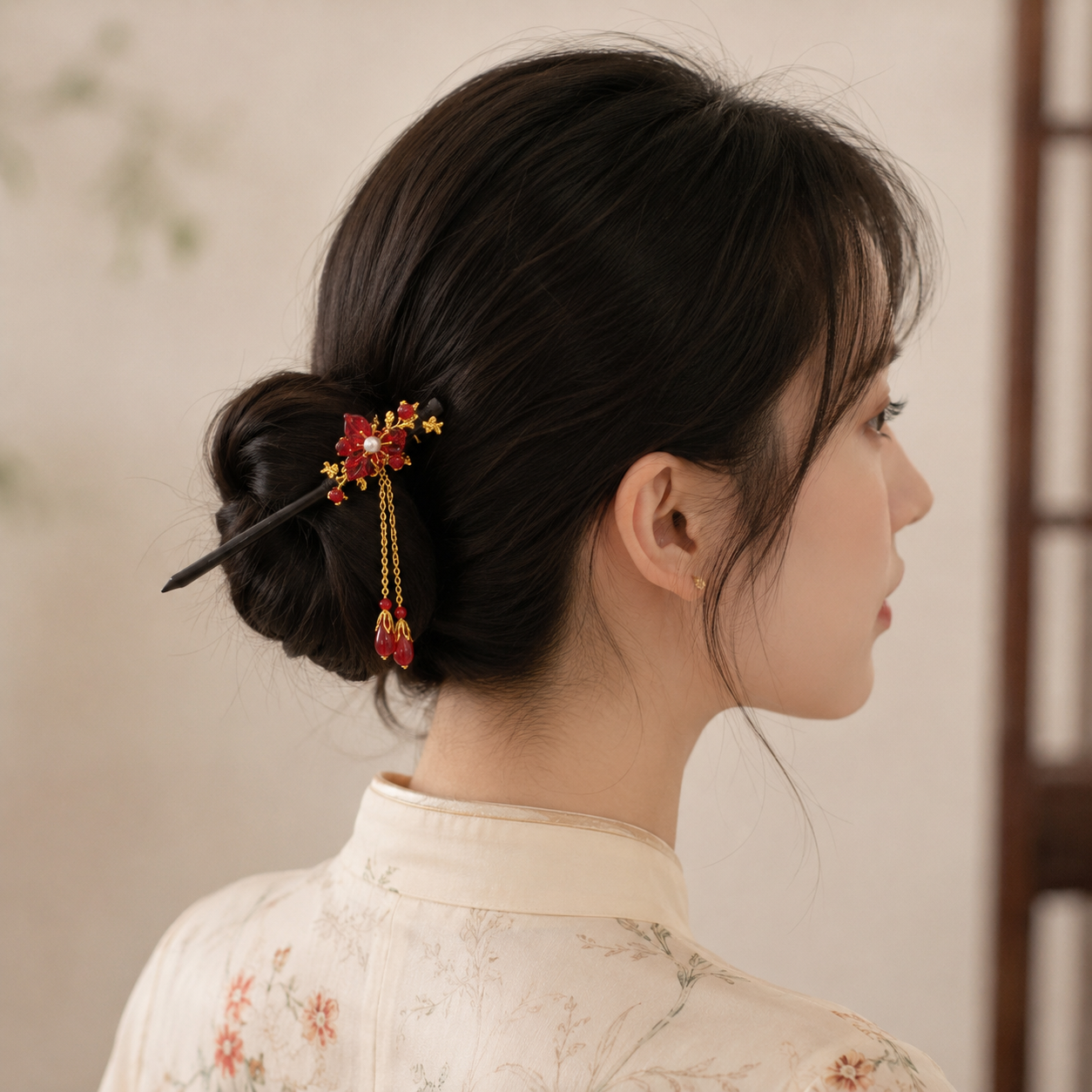 Scarlet Plum Blossom Hair Stick