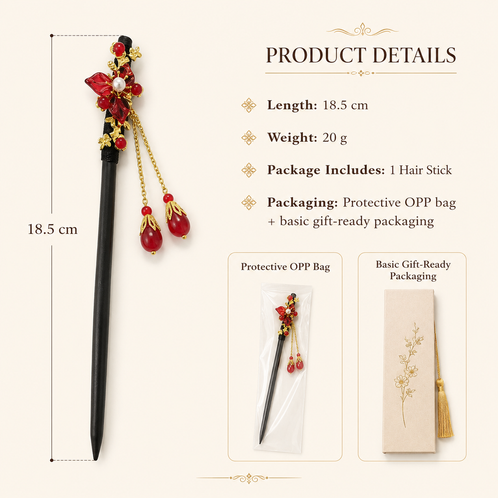 Scarlet Plum Blossom Hair Stick