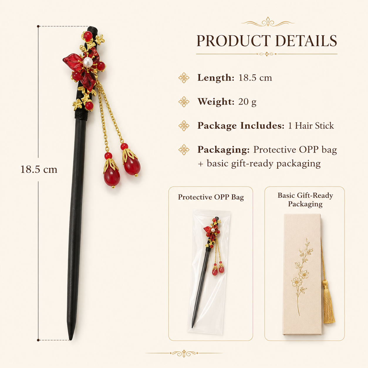 Scarlet Plum Blossom Hair Stick