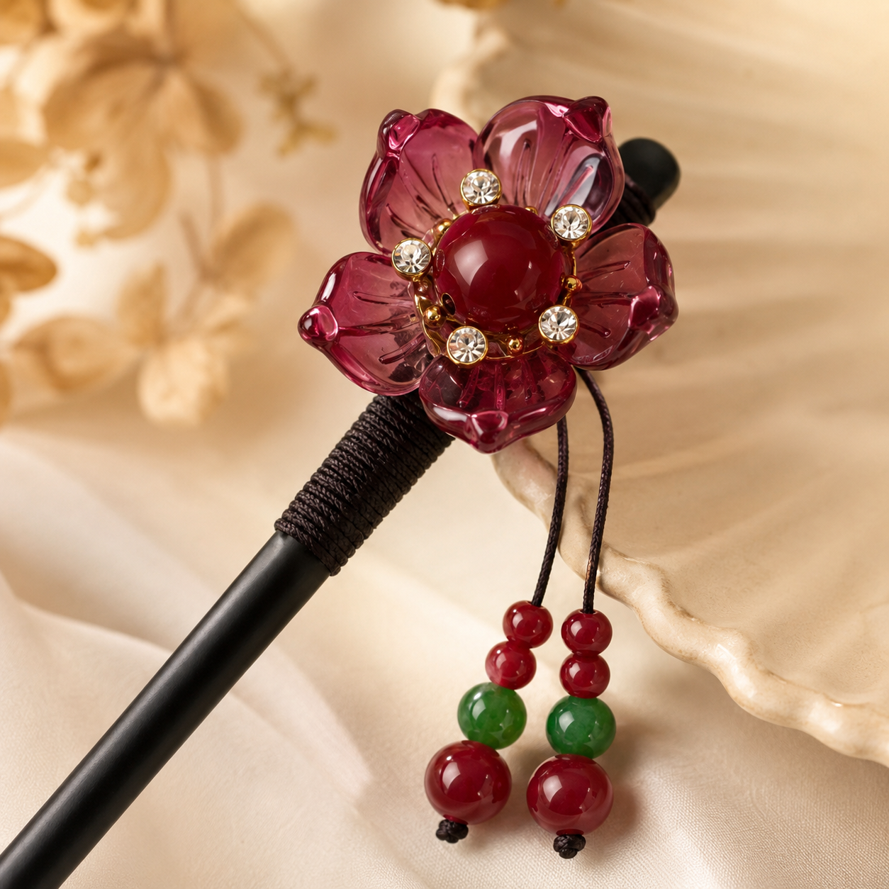 Crimson Blossom Hair Stick