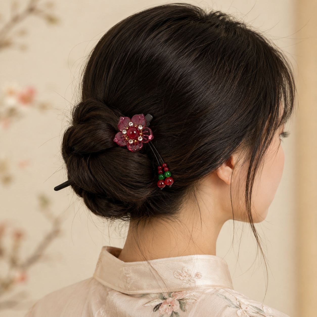 Crimson Blossom Hair Stick