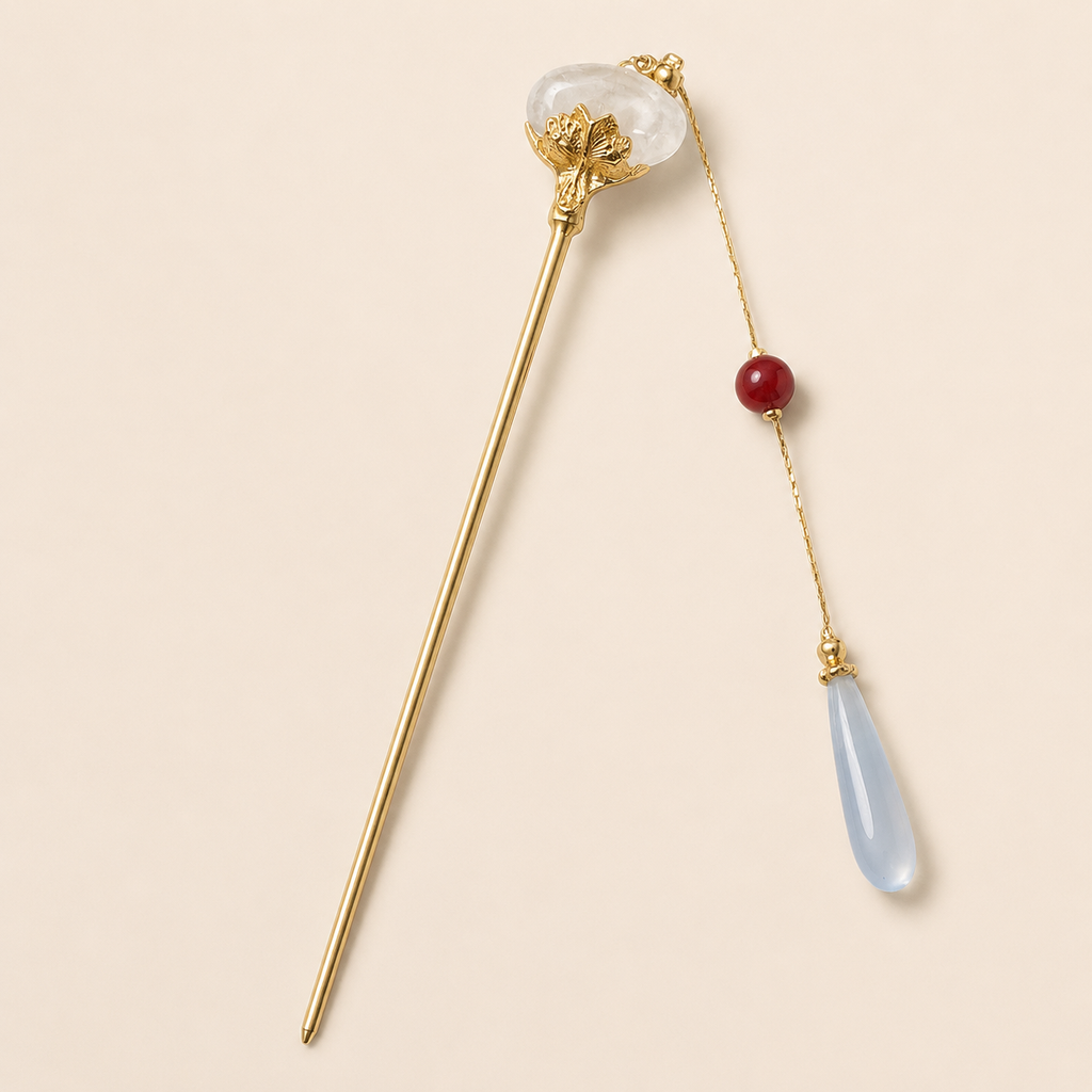 Cloud Moon Floral Tassel Hair Stick