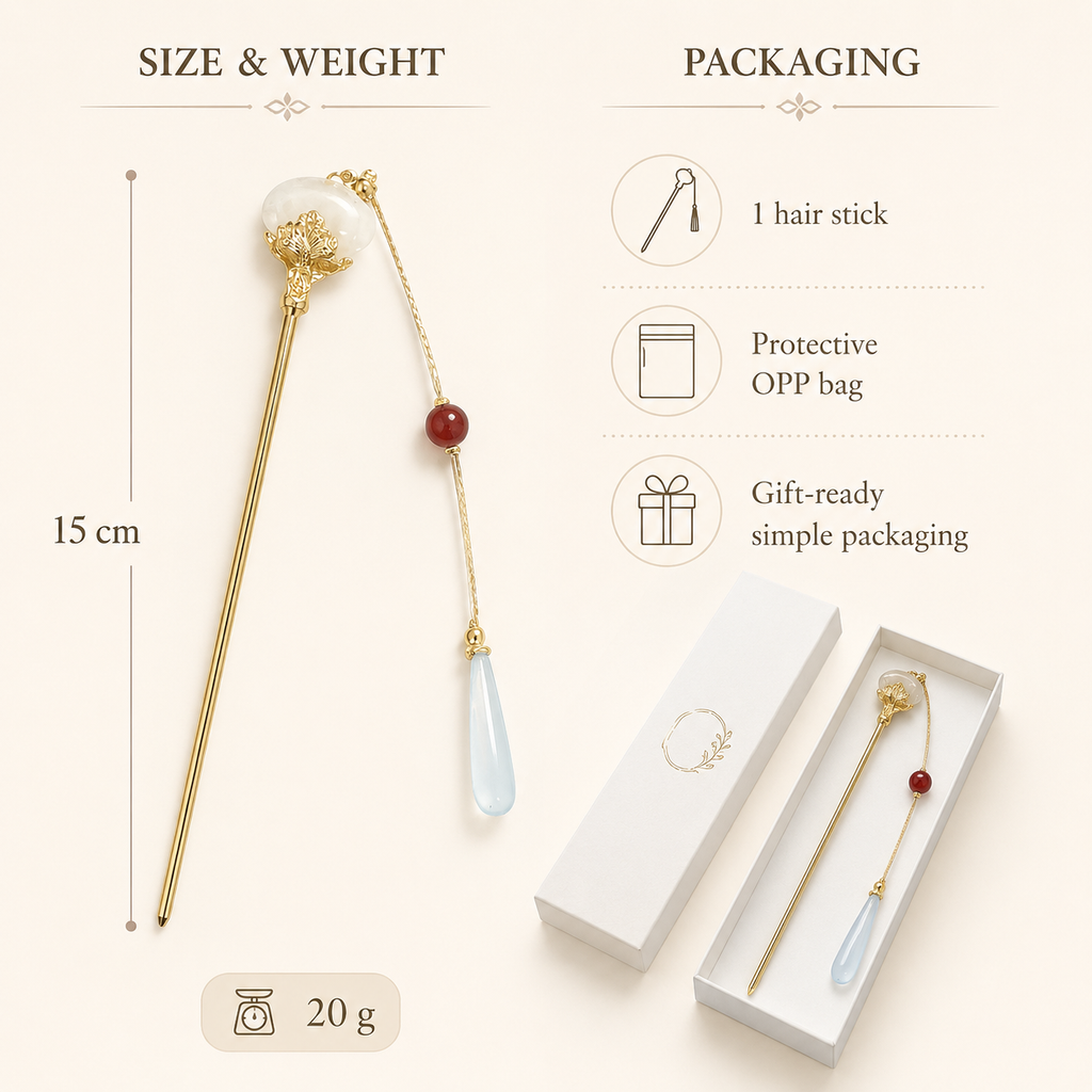 Cloud Moon Floral Tassel Hair Stick