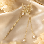 Butterfly Pearl Floral Tassel Hair Stick