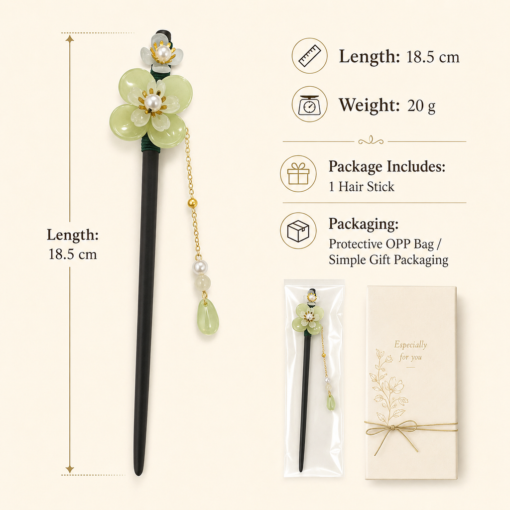 Pale Green Blossom Hair Stick