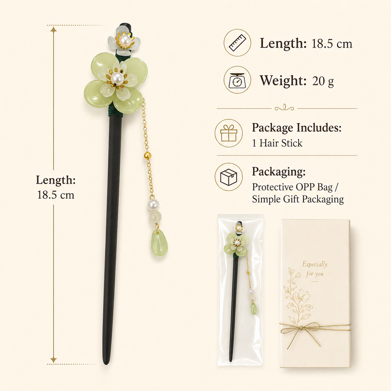 Pale Green Blossom Hair Stick