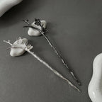 Plum Blossom Branch Hair Stick, Silver Gunmetal Hairpin, Dark Academia Accessory